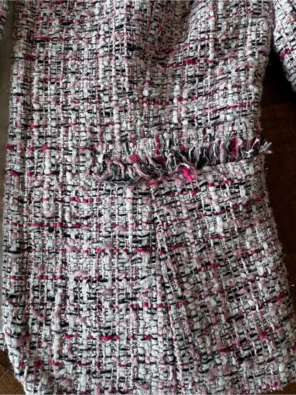 White House Black Market Pink and White Tweed Collarless Blazer - Picture 4 of 16
